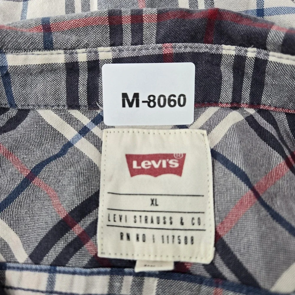 Levi's Men Button Up Shirt XL Navy Plaid Long‎ Sleeve Work Heavyweight